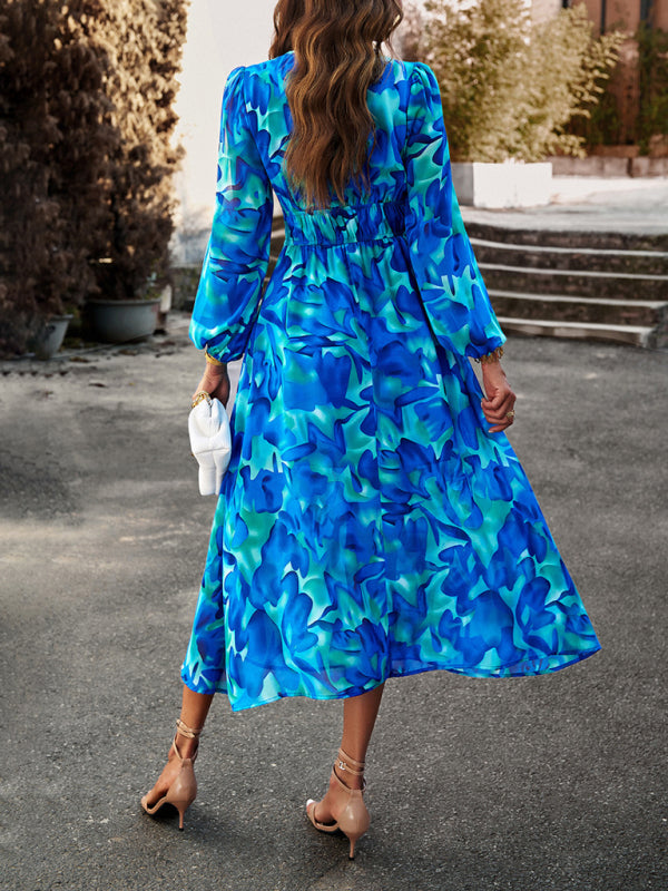 Blue Zone Planet |  Bohemian resort floral print casual midi dress BLUE ZONE PLANET