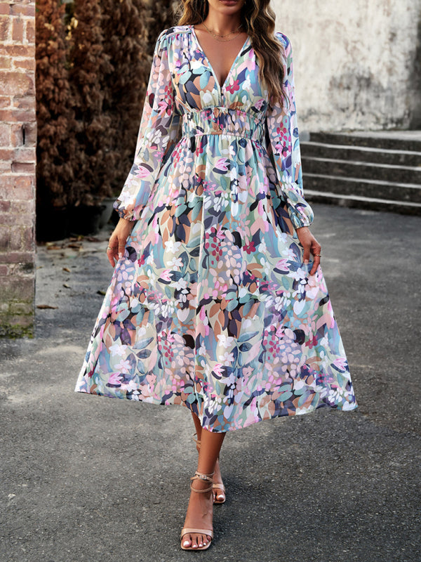 Blue Zone Planet |  Bohemian resort floral print casual midi dress BLUE ZONE PLANET