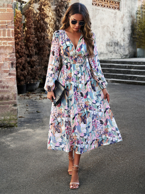 Blue Zone Planet |  Bohemian resort floral print casual midi dress BLUE ZONE PLANET