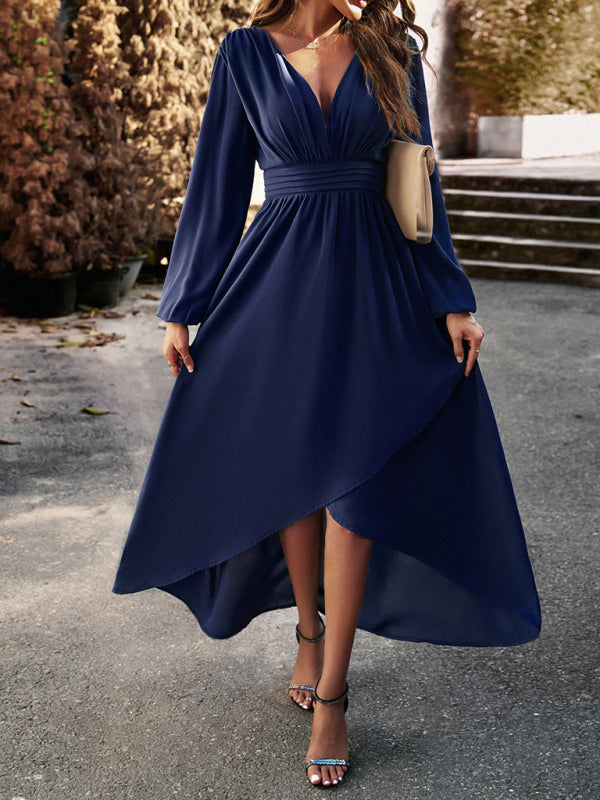 Blue Zone Planet |  Slim waist V-neck sexy maxi dress with big A-line swing BLUE ZONE PLANET