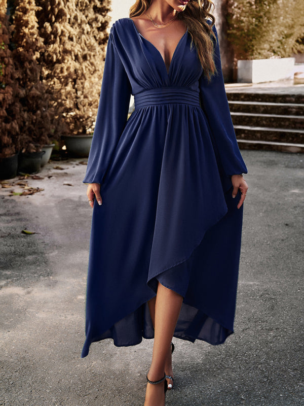 Blue Zone Planet |  Slim waist V-neck sexy maxi dress with big A-line swing BLUE ZONE PLANET
