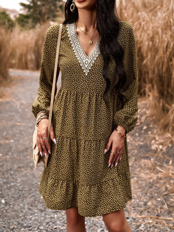 Blue Zone Planet |  Floral Print Casual V-Neck Long-Sleeved Mini Dress BLUE ZONE PLANET