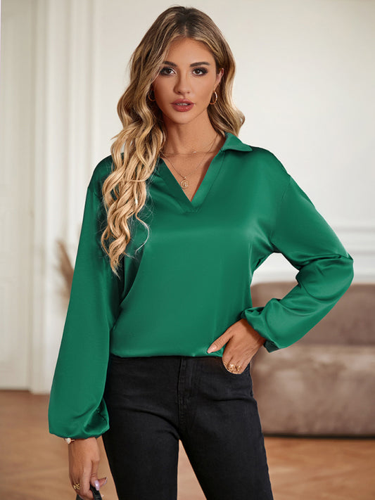 Blue Zone Planet |  Loose V-neck knotted long-sleeved trendy blouse BLUE ZONE PLANET
