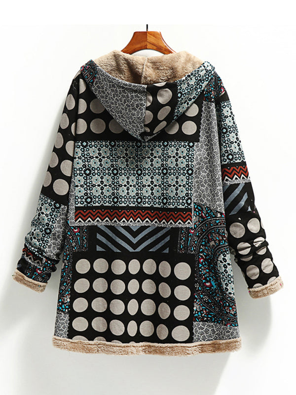 cotton and linen printed hooded sweater warm plush jacket kakaclo