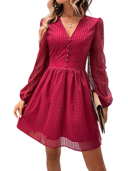 Women's Air Hollow Skirt Hot Girl A-Line V-Neck Dress-[Adult]-[Female]-Wine Red-XS-2022 Online Blue Zone Planet