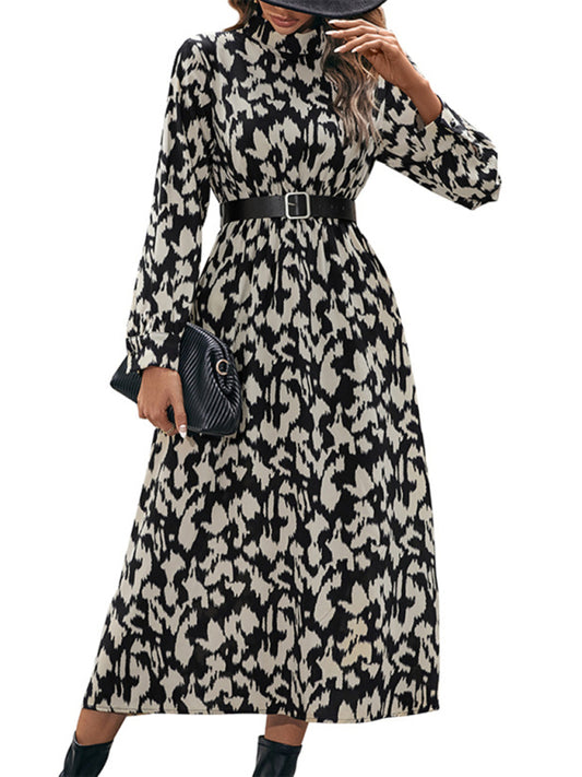 Blue Zone Planet |  Elegant Long Sleeve Leopard Print Dress BLUE ZONE PLANET