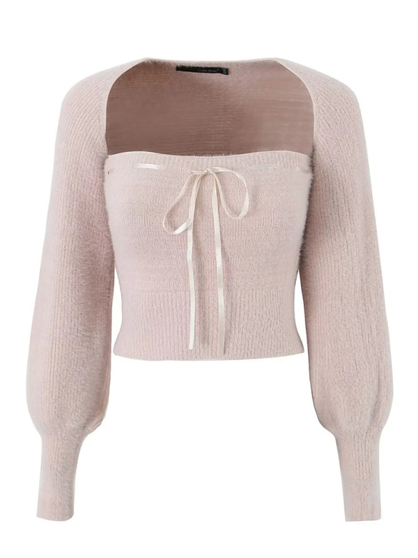 Women's new lace-up short tube top + short long-sleeved blouse jacket two-piece set kakaclo