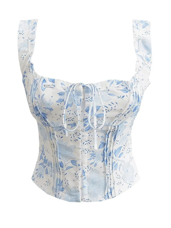 French sweet and gentle fresh lace-up halter top fishbone hook short top kakaclo