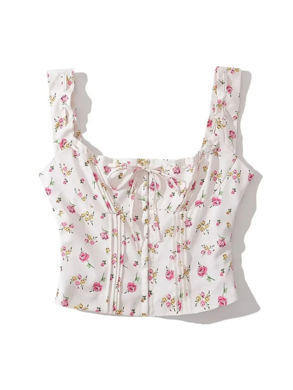French sweet and gentle fresh lace-up halter top fishbone hook short top kakaclo