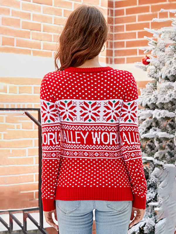 Casual Round Neck Christmas Tree Alphabet Cartoon Christmas Knitted Sweater-TOPS / DRESSES-[Adult]-[Female]-2022 Online Blue Zone Planet