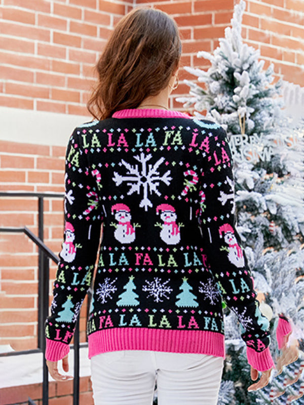 Casual Christmas Snowman Pullover Cartoon Alpaca Christmas Sweater-TOPS / DRESSES-[Adult]-[Female]-2022 Online Blue Zone Planet