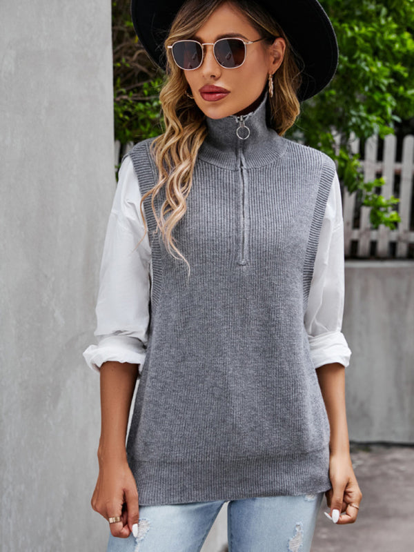 Blue Zone Planet | Premium gray V-neck sweater vest design sleeveless waistcoat top loose pullover vest kakaclo