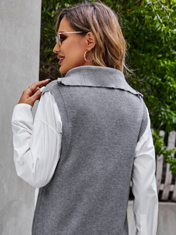 Blue Zone Planet | Premium gray V-neck sweater vest design sleeveless waistcoat top loose pullover vest kakaclo