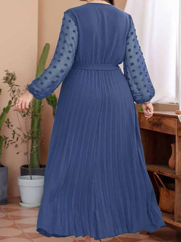 New large size elastic waist jacquard patchwork dress kakaclo