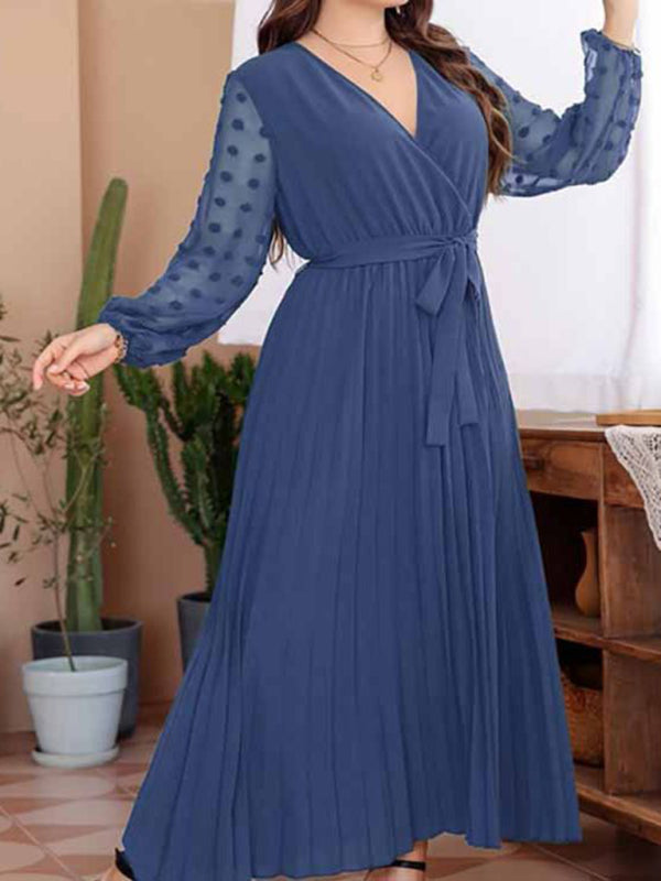 New large size elastic waist jacquard patchwork dress kakaclo