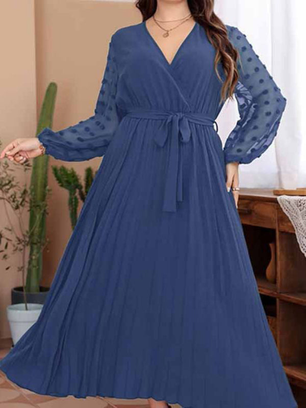 New large size elastic waist jacquard patchwork dress kakaclo
