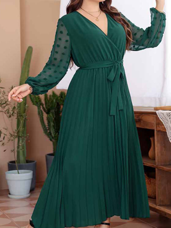 New large size elastic waist jacquard patchwork dress kakaclo