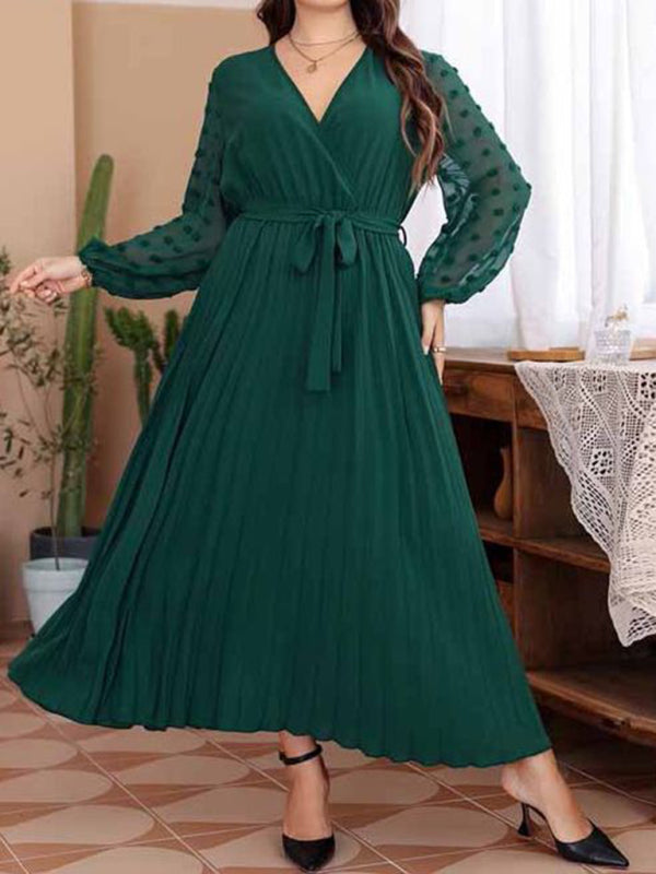 New large size elastic waist jacquard patchwork dress kakaclo