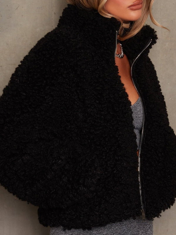 Plush Cardigan Cropped Jacket Sherpa Wool Coat kakaclo