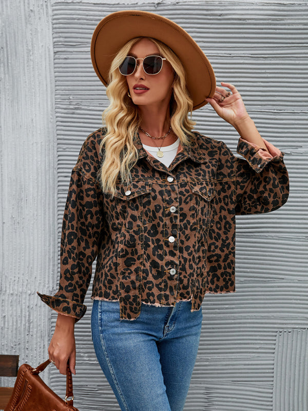 Autumn and Winter Leopard Print Fashion Denim Short Jacket kakaclo