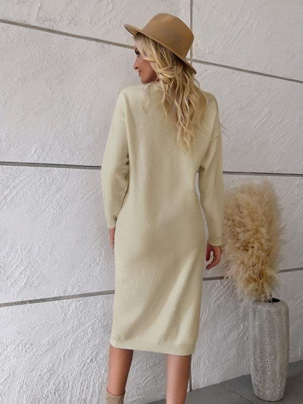 New casual round neck sweater dress-TOPS / DRESSES-[Adult]-[Female]-2022 Online Blue Zone Planet