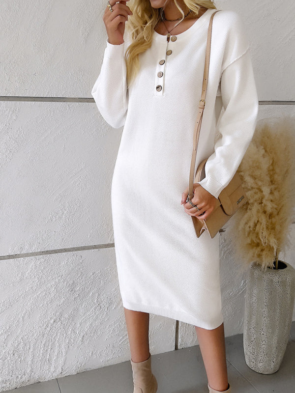 New casual round neck sweater dress-TOPS / DRESSES-[Adult]-[Female]-2022 Online Blue Zone Planet