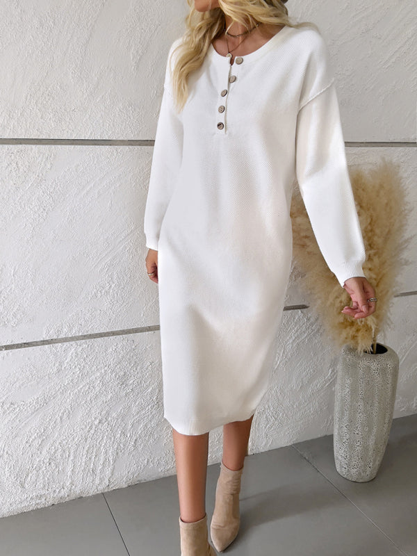 New casual round neck sweater dress-TOPS / DRESSES-[Adult]-[Female]-2022 Online Blue Zone Planet