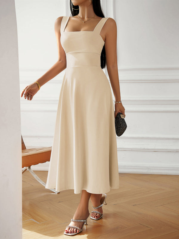 Fashion and elegant solid color spaghetti strap dress kakaclo