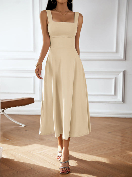 Fashion and elegant solid color spaghetti strap dress kakaclo