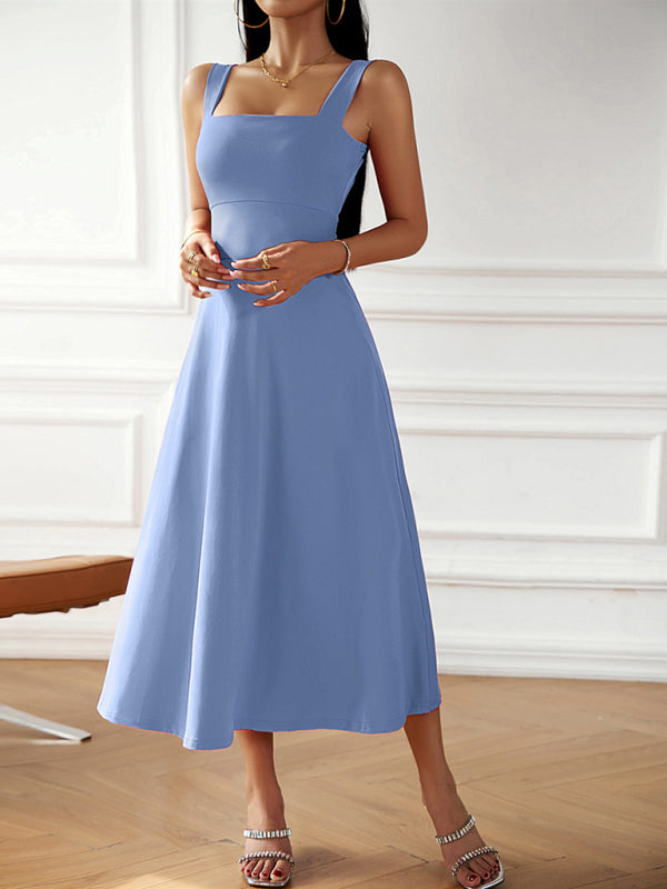 Fashion and elegant solid color spaghetti strap dress kakaclo