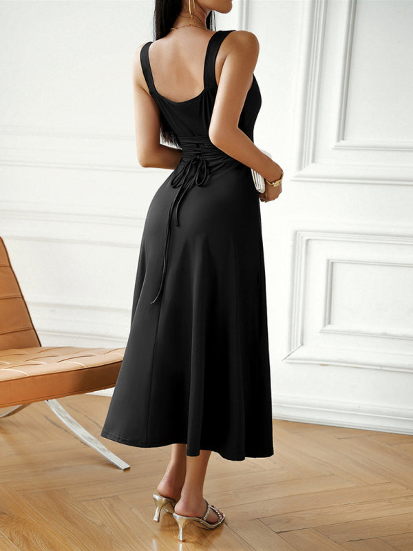 Fashion and elegant solid color spaghetti strap dress kakaclo