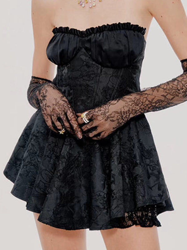 Women's new elegant and sweet short tube top dress (gloves not included) kakaclo