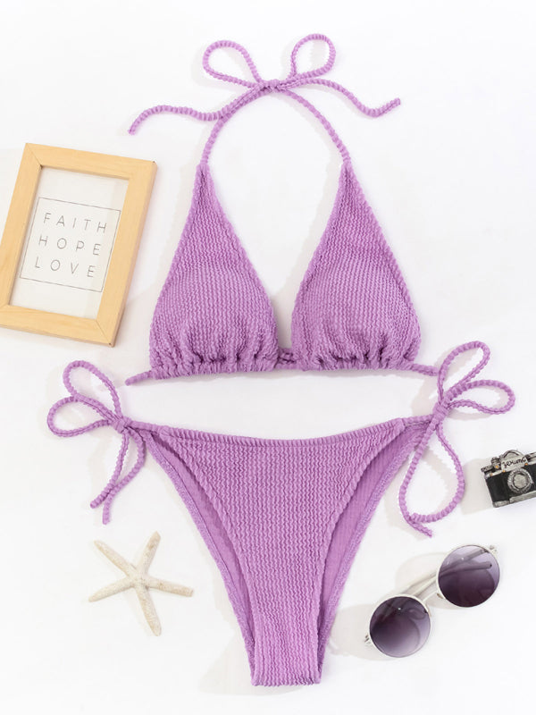 Blue Zone Planet |  Solid color split strap sexy three-point bikini swimsuit BLUE ZONE PLANET