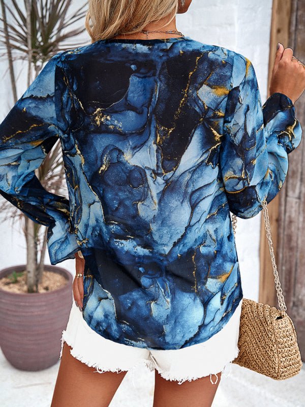 Blue Zone Planet | printed long-sleeved V-neck shirt BLUE ZONE PLANET