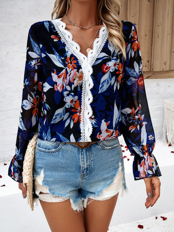Blue Zone Planet | printed long-sleeved V-neck shirt BLUE ZONE PLANET