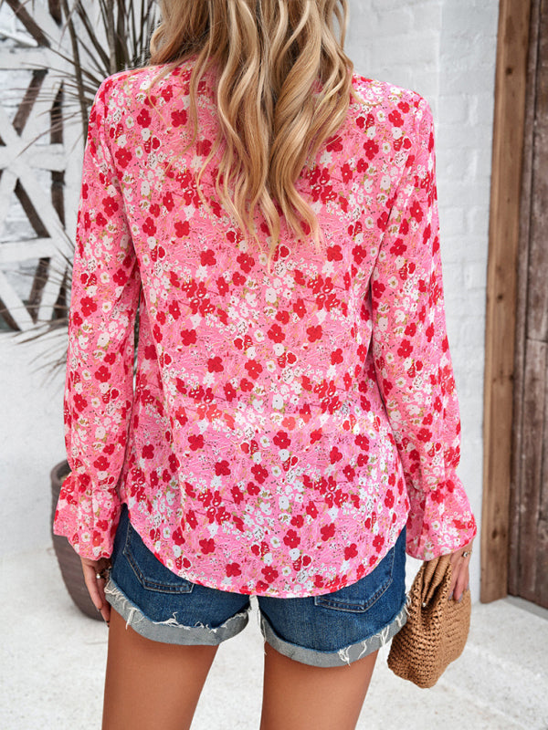 Blue Zone Planet | printed long-sleeved V-neck shirt BLUE ZONE PLANET