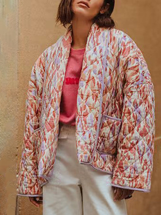 Retro loose long-sleeved versatile printed quilted jacket kakaclo