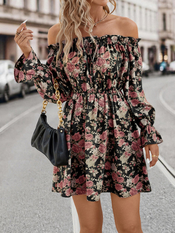 Blue Zone Planet |  Casual Off-Shoulder Floral Retro Party Mini Dress BLUE ZONE PLANET