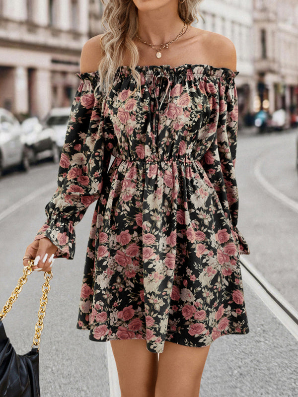 Blue Zone Planet |  Casual Off-Shoulder Floral Retro Party Mini Dress BLUE ZONE PLANET