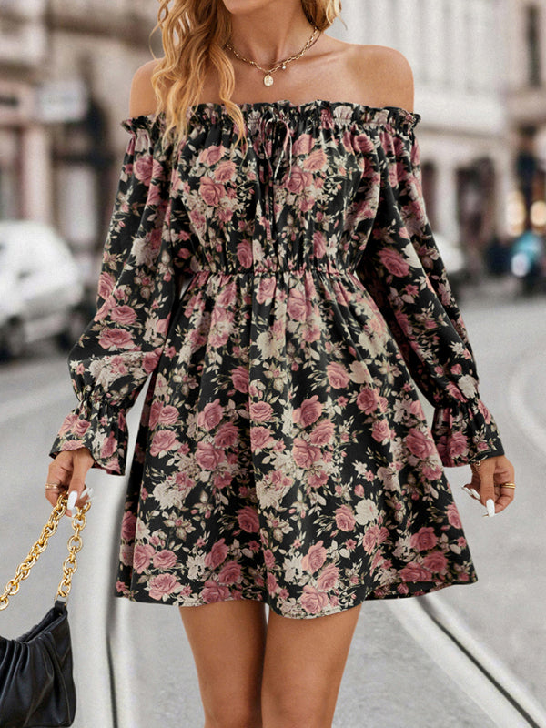 Blue Zone Planet |  Casual Off-Shoulder Floral Retro Party Mini Dress BLUE ZONE PLANET