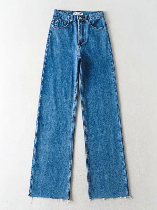 New high-waist floor-length loose slimming straight wide-leg jeans-BOTTOM SIZES SMALL MEDIUM LARGE-[Adult]-[Female]-2022 Online Blue Zone Planet