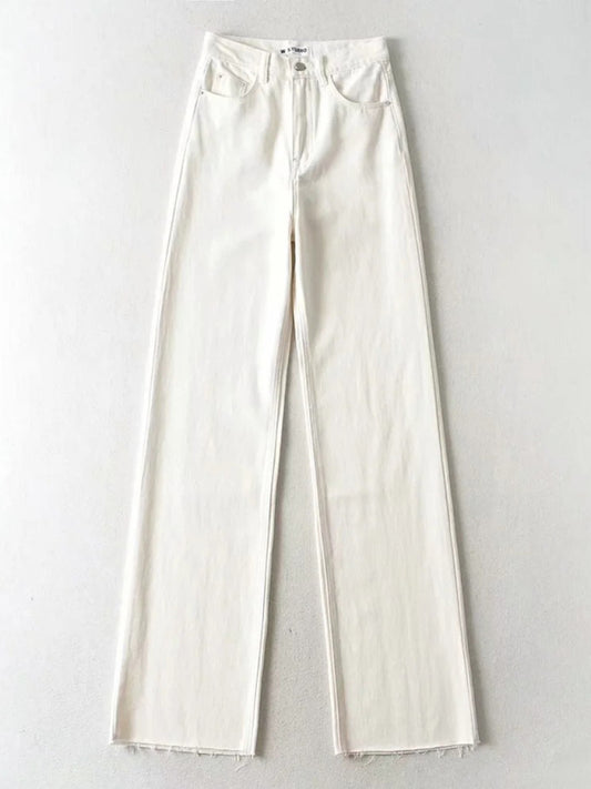 New high-waist floor-length loose slimming straight wide-leg jeans-BOTTOM SIZES SMALL MEDIUM LARGE-[Adult]-[Female]-White-XS-2022 Online Blue Zone Planet