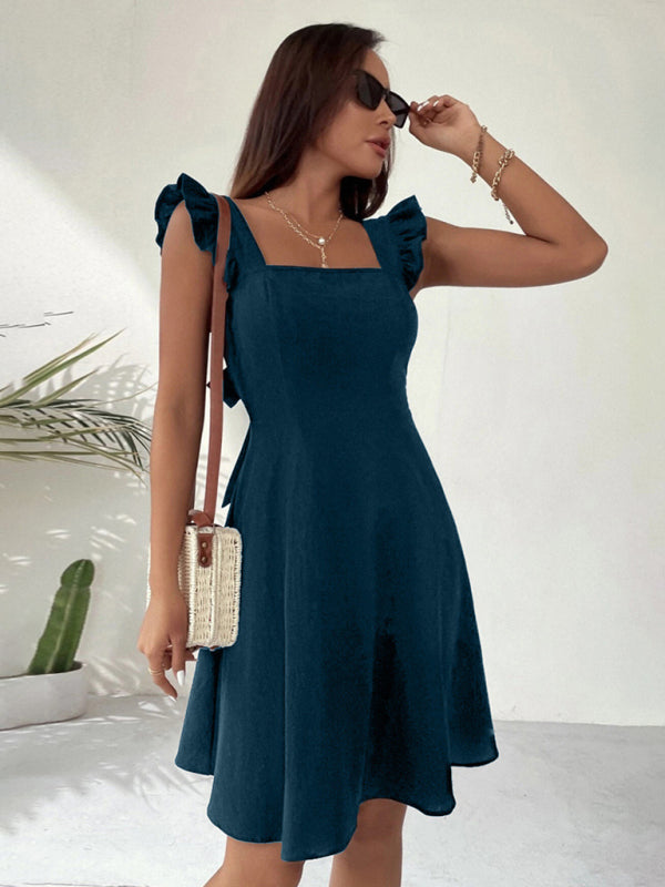 pastoral style spaghetti straps, sweet short skirt, commuting holiday beach dress kakaclo