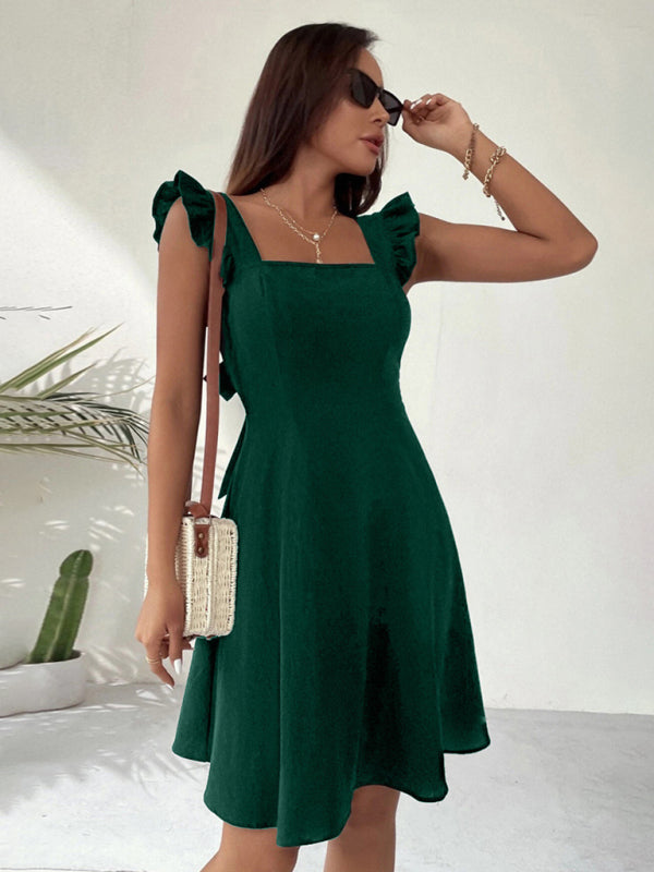 pastoral style spaghetti straps, sweet short skirt, commuting holiday beach dress kakaclo