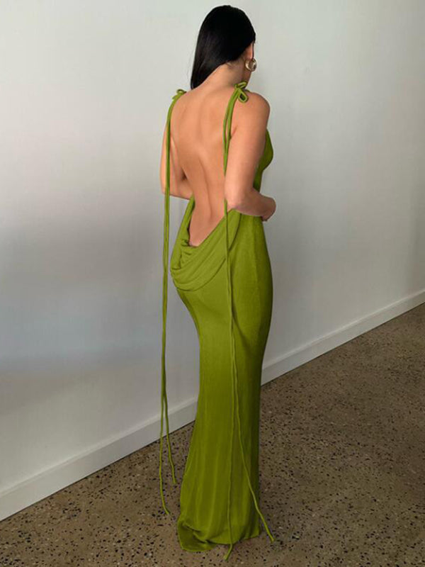 New fashionable and sexy backless strappy long skirt tube top halter neck dress kakaclo