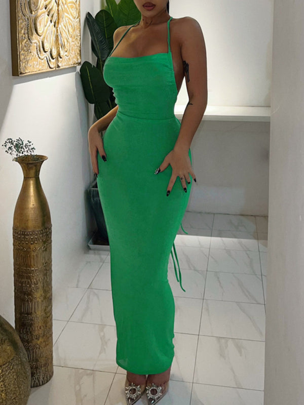 New fashionable and sexy backless strappy long skirt tube top halter neck dress kakaclo