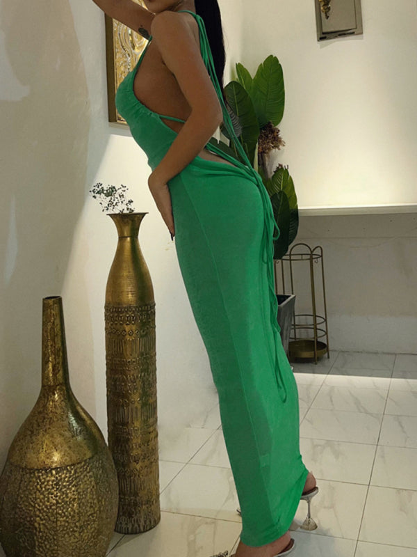 New fashionable and sexy backless strappy long skirt tube top halter neck dress kakaclo