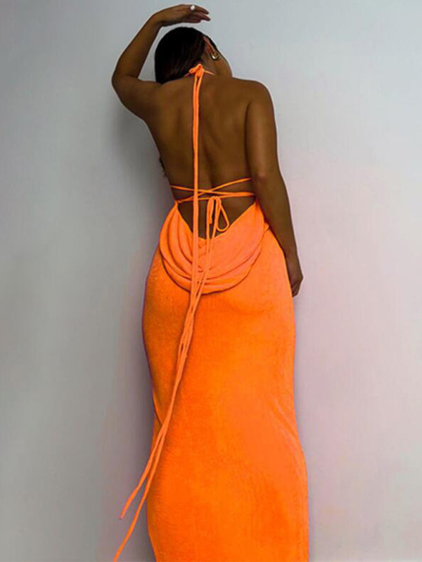 New fashionable and sexy backless strappy long skirt tube top halter neck dress kakaclo