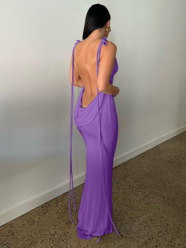 New fashionable and sexy backless strappy long skirt tube top halter neck dress kakaclo