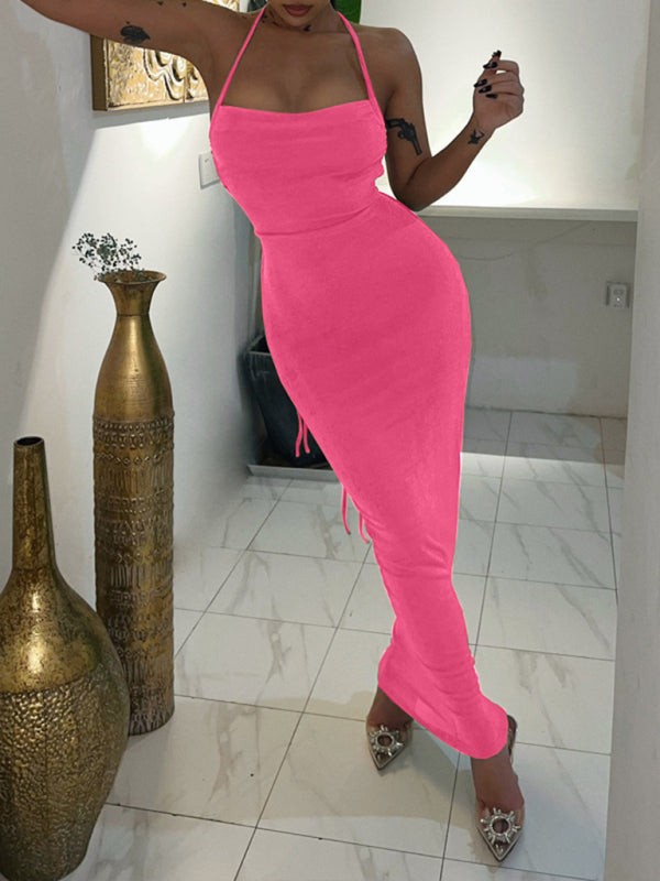 New fashionable and sexy backless strappy long skirt tube top halter neck dress kakaclo